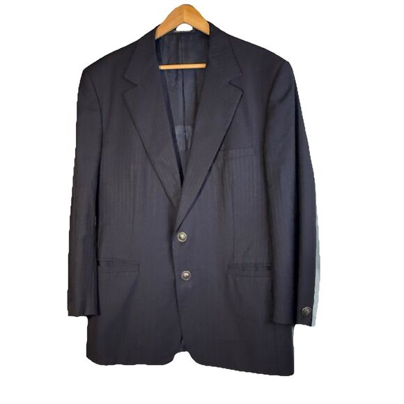 Vintage Gianni Versace Navy Pin Stripe  Wool Blazer Jacket Made in Italy Sz 44 - Picture 1 of 12